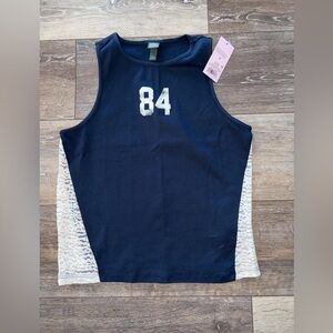 Navy and White Tank Top with Lace Sides NWT Small